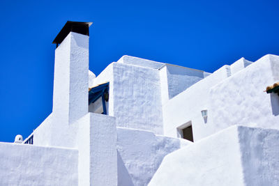 Low angle view of building against clear blue sky