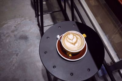 High angle view of coffee on table