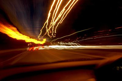 Light trails on road at night