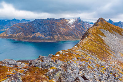 Scenic view of snowcapped mountains against sky