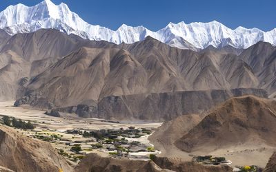 Scenic view of snowcapped mountains against sky