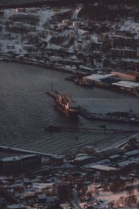 High angle view of sailboat in sea