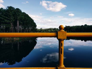 Reflection of trees in water against sky