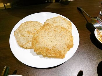 High angle view of breakfast served on table