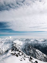 Scenic view of snowcapped mountains against sky