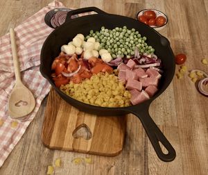 High angle view of chopped vegetables on table