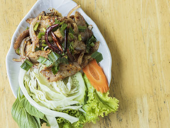 High angle view of food on table