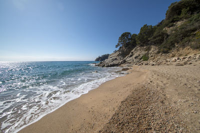 Scenic view of beach against clear sky