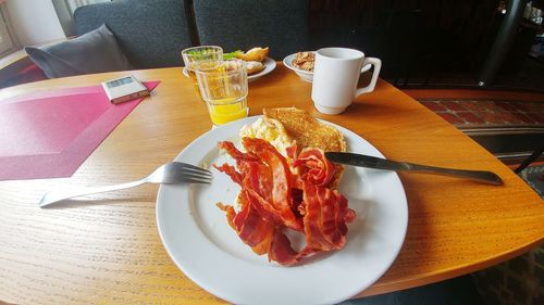 Close-up of food served on table