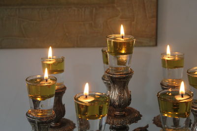 Close up of jewish candelabra. shabbat.