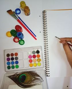 High angle view of multi colored pencils on table