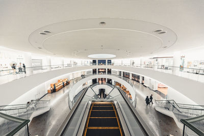 High angle view of people on escalator