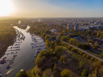 High angle view of cityscape against sky