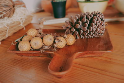 High angle view of candies on table