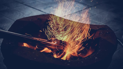 High angle view of bonfire