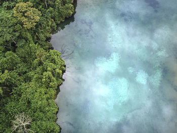 Gabon, aerial view of turquoise colored lac bleu lake