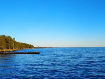 Scenic view of sea against clear blue sky
