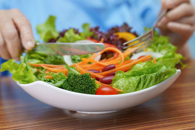 Close-up of person holding salad in bowl