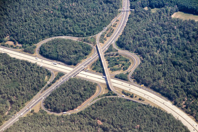 High angle view of vehicles on road