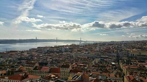 Cityscape against cloudy sky