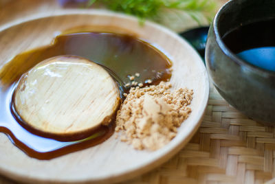 High angle view of breakfast on table