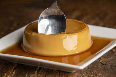 Close-up of food in plate on table