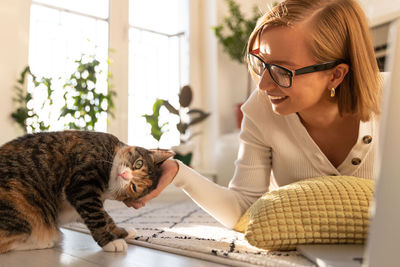 Woman with cat