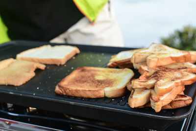 Close-up of meat on barbecue grill