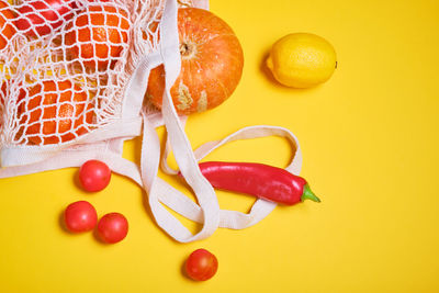 High angle view of fruits on table