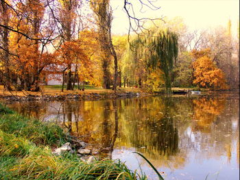 Reflection of trees in lake against sky during autumn