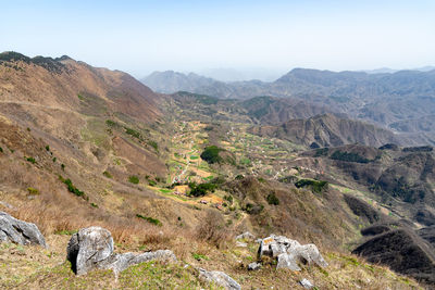 Scenic view of mountain range against sky