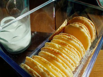 Close-up of served food on table