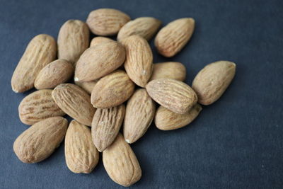 High angle view of blueberries on table