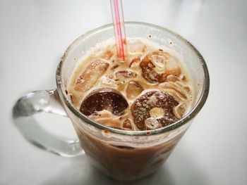 High angle view of coffee on table