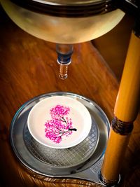 High angle view of ice cream in glass on table