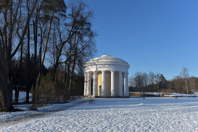 Built structure on snow covered landscape