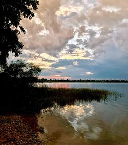 Scenic view of lake against sky during sunset