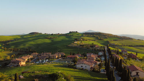 Aerial view of monticchiello in val d'orcia, tuscany