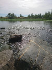 Scenic view of lake against sky