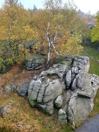 Rock formation on field during autumn
