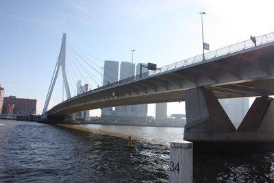 View of suspension bridge over river