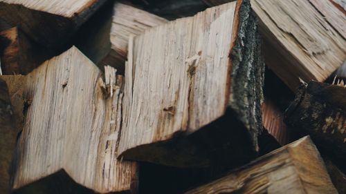 Close-up of log piles