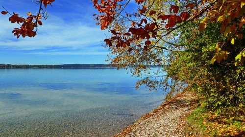 Scenic view of lake against sky during autumn