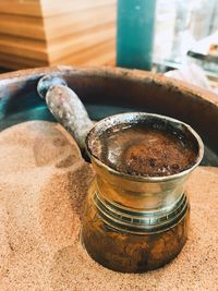 High angle view of coffee on table