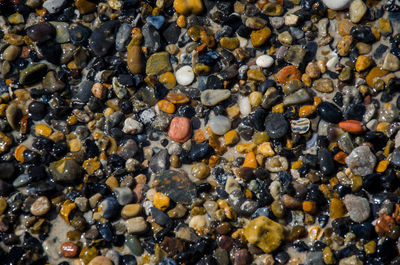 High angle view of stones on beach