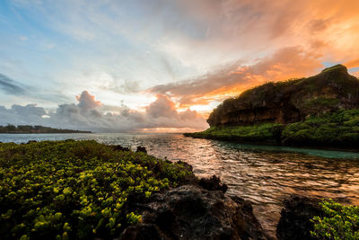 Scenic view of sea against sky during sunset