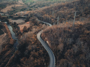 High angle view of winding road on landscape