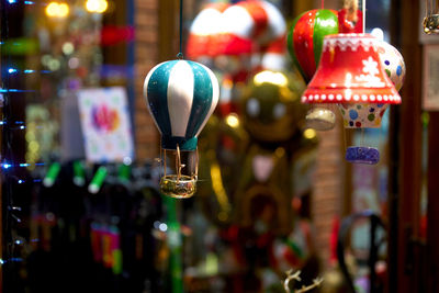 Close-up of illuminated lanterns