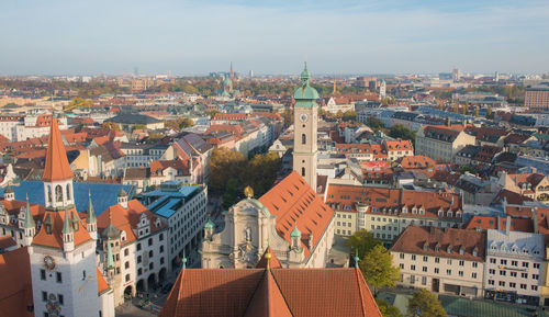 High angle view of townscape against sky