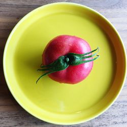 High angle view of drink in plate on table